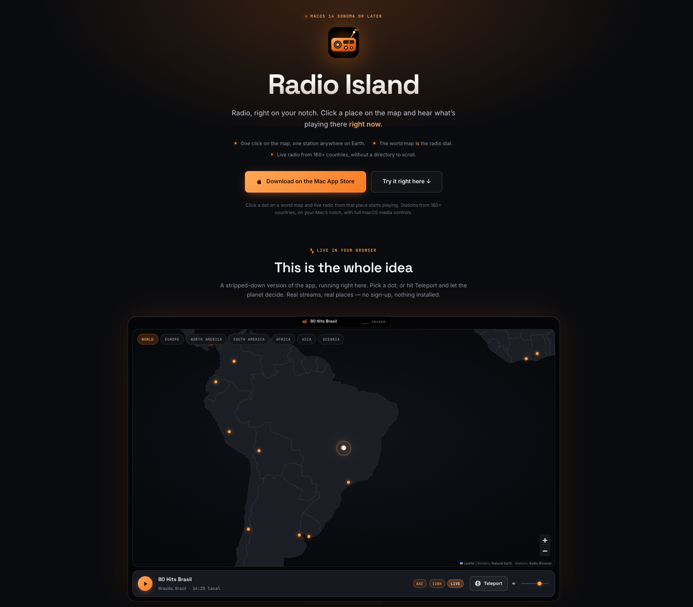 Radio Island world map interface